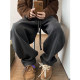 Elastic waist ribbon solid color woolen scimitar pants