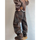 Dannyandzee spring retro versatile brown ginger twill canvas leopard print scimitar pants overalls