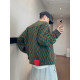 Dannyandzee spring retro loose green checkerboard contrast plaid collarless fur edge jacket for men