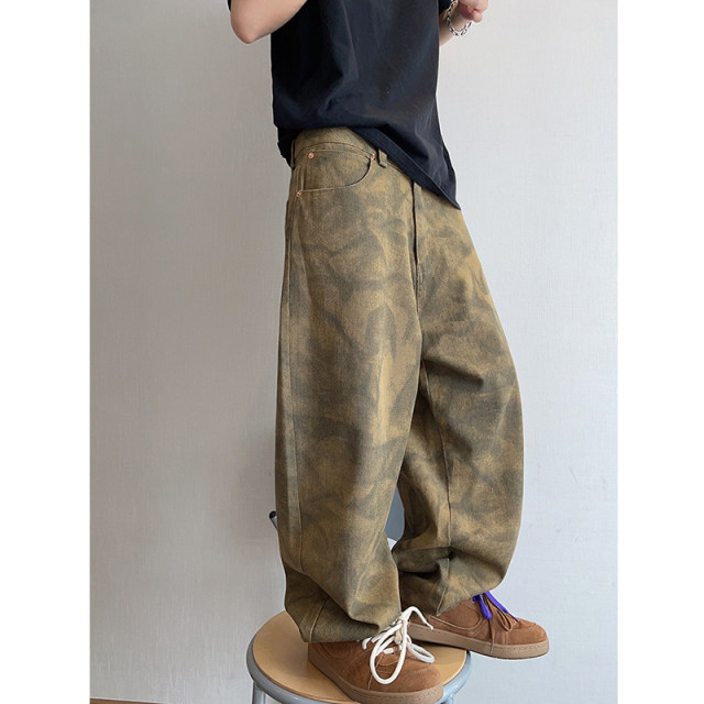 Dannyandzee spring retro 330g twill canvas army green tie-dye old workwear machete pants for men INS