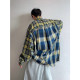 Dannyandzee spring retro handsome loose yellow and blue plaid splicing raw edge loose long-sleeved shirt for men INS