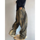 Dannyandzee spring retro army green camouflage tie-dyed twill canvas wide-leg overalls men's trousers INS