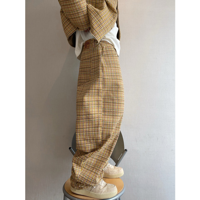 Dannyandzee spring retro washed biscuit color khaki plaid canvas scimitar pants men's overalls INS