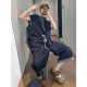Dannyandzee summer retro versatile denim raw edge loose one-piece sleeveless three-quarter jeans for men INS