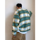 Green plaid plush V-neck woolen jacket