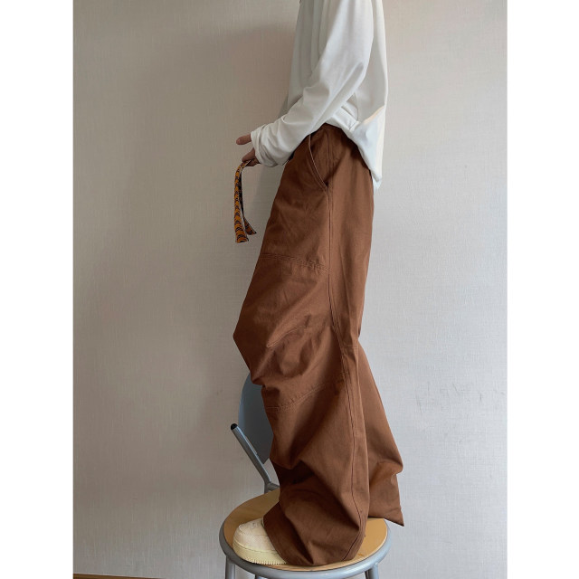 Dannyandzee spring retro all-match washed distressed brown tiger pattern canvas scimitar pants overalls for men INS