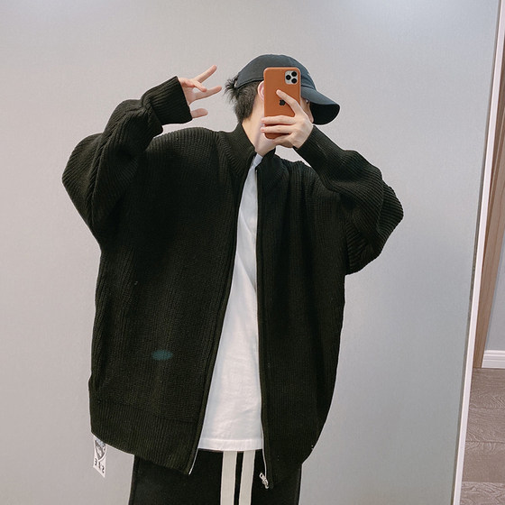 Spring high-street off-shoulder zipper cardigan jacket