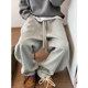 Elastic waist ribbon solid color woolen scimitar pants