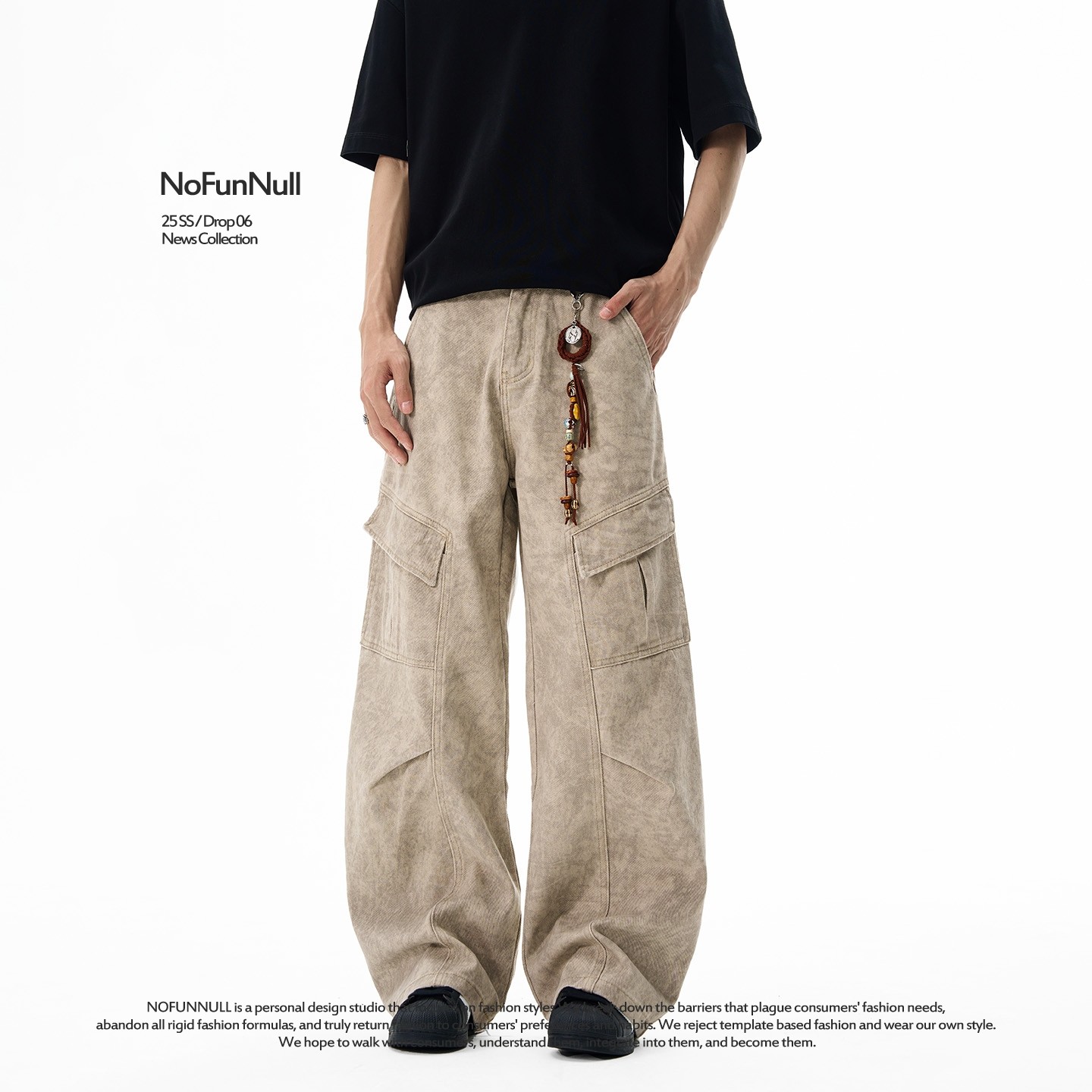 NOFUNNULL 2025秋大理石纹高级感设计牛仔裤多口袋拼接工装裤男女,淘宝优惠券,粉丝福利购,淘宝优惠卷