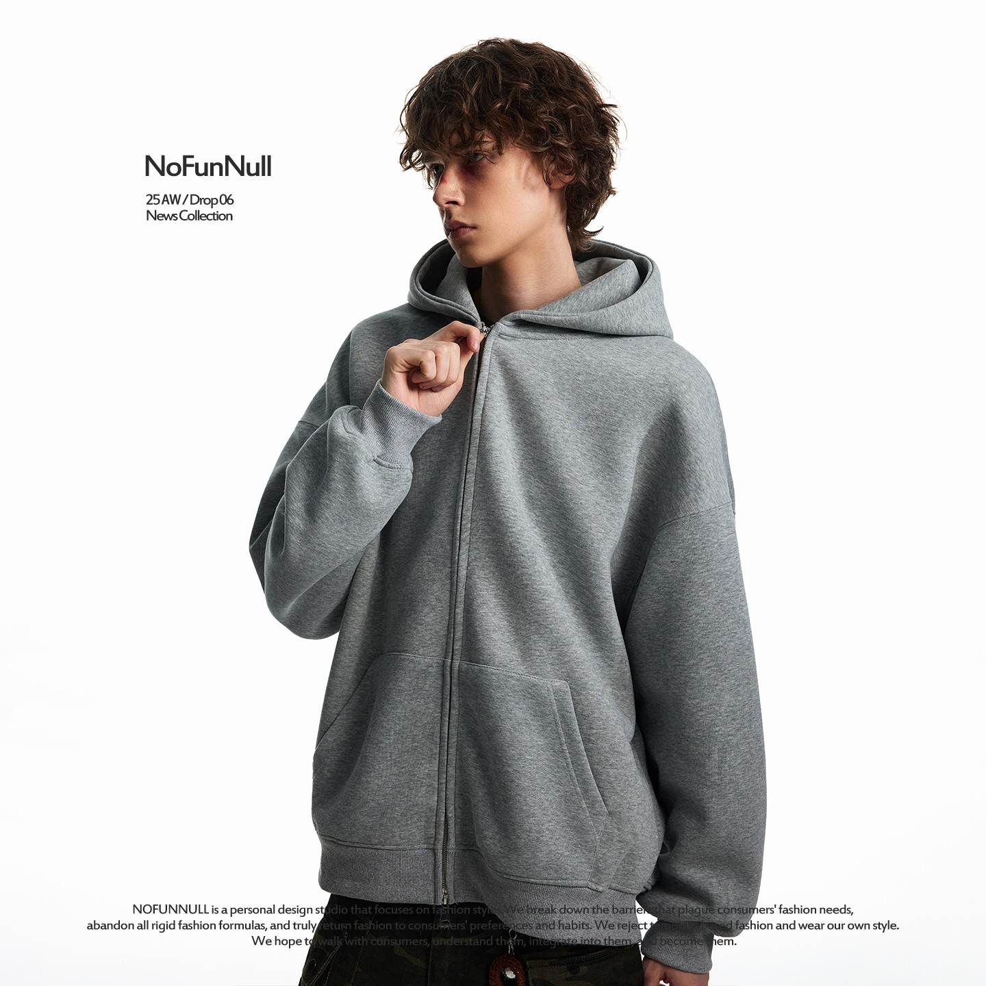 NOFUNNULL 400g重磅美式基础款连帽双拉链卫衣男女秋宽松硬挺外套,淘宝优惠券,粉丝福利购,淘宝优惠卷