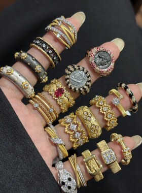 意大利花生网戒指金属呈现的空气感925银镀金拉丝复古工艺戒指