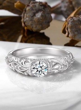 s925纯银情侣对戒女款复古镶嵌仿真莫桑钻石戒指环时尚简单中国风