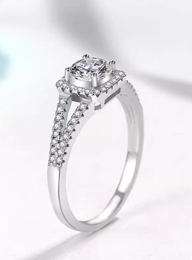 网红女戒指莫桑石钻戒仿真一克拉闭口镀铂金原创设计求婚情侣礼物