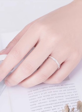 925通体纯银戒指女 圆形镶嵌锆石 时尚简约潮人尾戒 食指搭配环戒