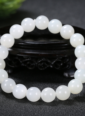 新疆和田玉羊脂白玉手链男女款   10mm