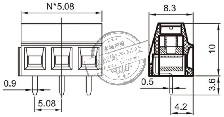 YB612-5.08mm间距绿色螺钉式pcb端子可拼接端子300V16A阻燃铜环保 - 图2