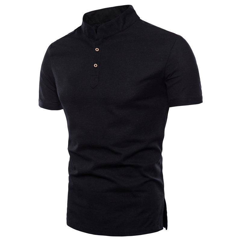 Men's Stand Collar Cotton T Shirt Camisa Polo Shirts男士T恤 - 图0