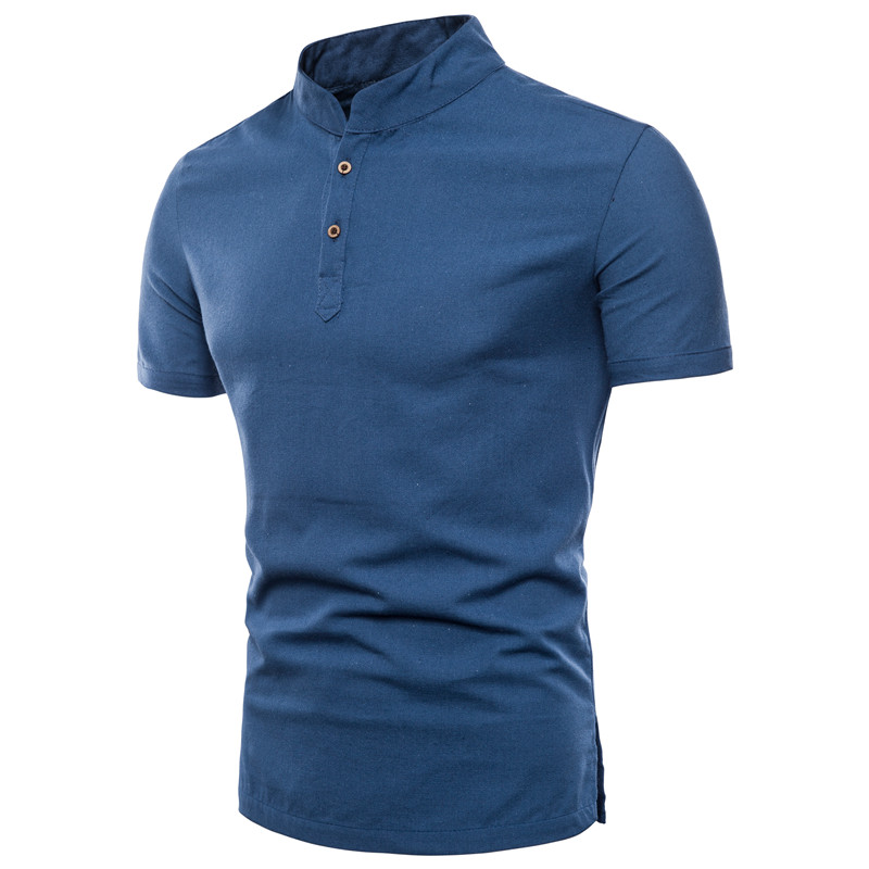 Men's Stand Collar Cotton T Shirt Camisa Polo Shirts男士T恤 - 图1