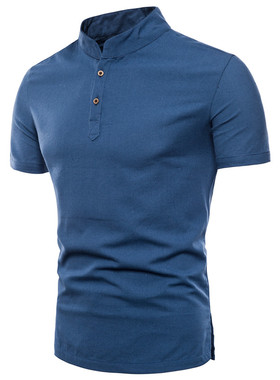 Men's Stand Collar Cotton T Shirt Camisa Polo Shirts男士T恤