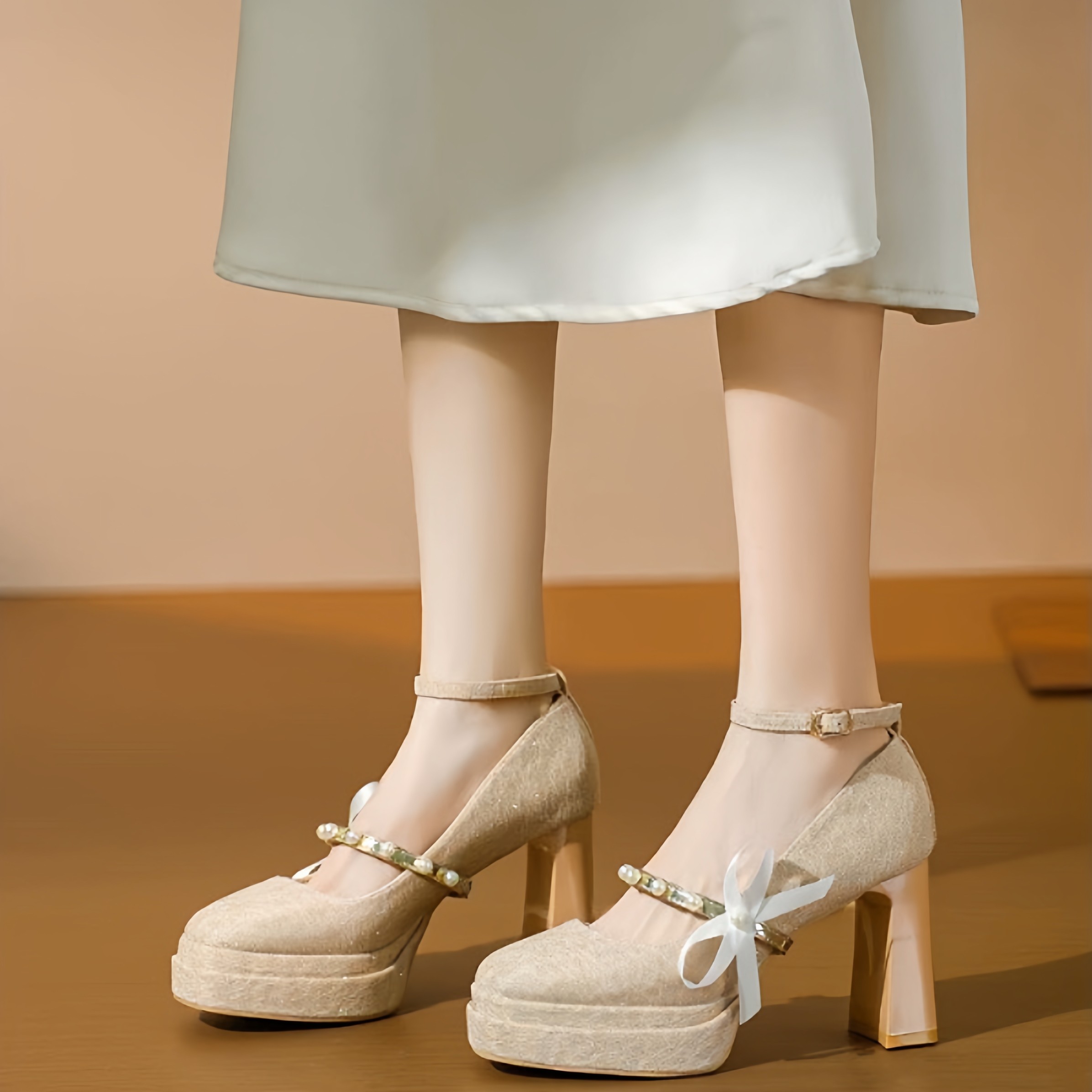 公主风蝴蝶结粗跟玛丽珍高跟鞋女圆头绝美细闪防水台婚鞋伴娘鞋子,淘宝优惠券,粉丝福利购,淘宝优惠卷