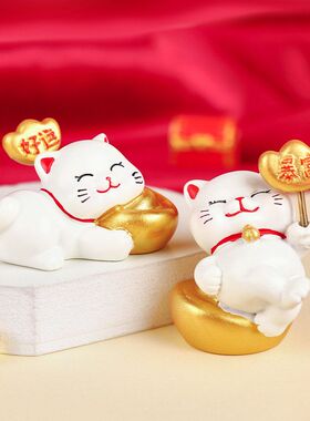 招财猫弹簧摆件可爱迷你招财猫树脂桌面装饰摆件喜庆礼品汽车摆件