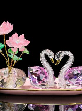 创意水晶荷叶莲花办公室工位治愈系摆件好运连连桌面装饰生日礼物