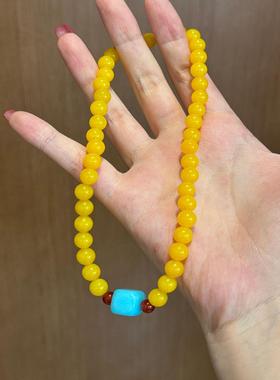 hucares自制「拿坡里黄」黄玛瑙天河石手串招财串珠好运手链双圈