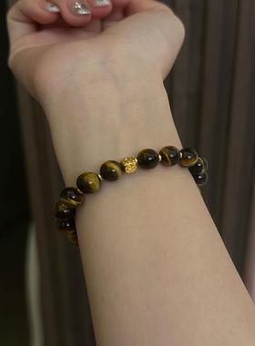 hucares「年年有鱼」原创虎眼石铜镀24k金手串饰品礼物手链女