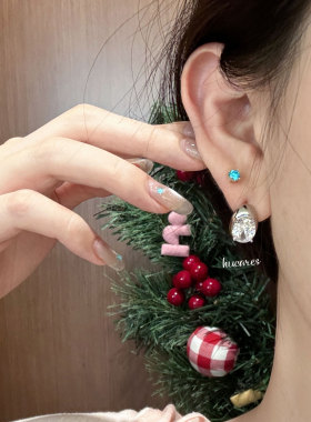 hucares「巨闪鸽子蛋」原创小银豆耳钉厚镀工艺不易掉色创意时尚