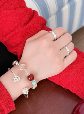 hucares「素素烟花」原创叠戴神器手工银球金银两色手镯