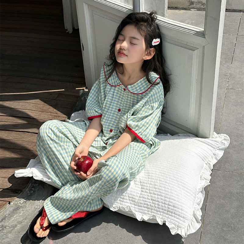 女童纯棉睡衣夏季2025新款儿童三件套短袖薄款大童女孩空调家居服,淘宝优惠券,粉丝福利购,淘宝优惠卷