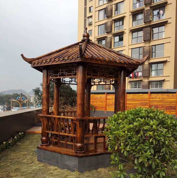 包邮户外凉亭六角亭防腐木实木花园室外庭院景观亭木屋家具_虎窝淘