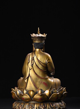 地藏王菩萨黄铜鎏金仿古铜器佛像家居玄关佛堂供佛装饰品桌面摆件