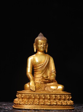 阿弥陀佛三宝像纯黄铜器雕鎏金家居客厅佛堂供奉装饰复古桌面摆件