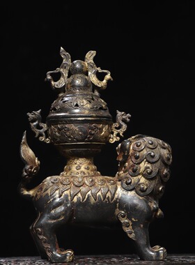 狮子熏香炉纯黄铜泥金做旧香薰炉家居佛堂桌面装饰品复古礼品摆件