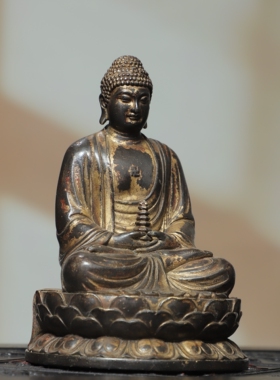 仿古纯黄铜器药师佛神像供奉药师琉璃光如来摆件家居佛堂供奉装饰