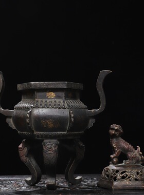 狮盖熏香炉黄铜拓金炼丹炉盘香龙耳香薰炉家居佛堂桌面复古装饰品