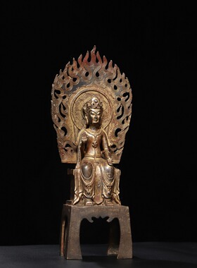 释迦牟尼佛像黄铜拓金做旧北魏佛家居佛堂供佛桌面装饰品复古摆件