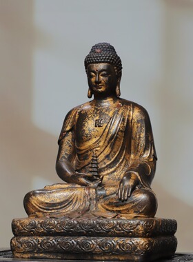 药师佛释迦牟尼黄铜拓金宝生如来家居佛堂供佛桌面装饰品复古摆件