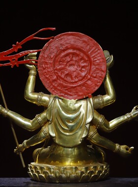 纯铜器全鎏金斗母元君神佛像摆件三面八臂众星之母家居客厅装饰品