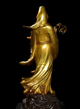 大号纯黄铜全鎏金观音菩萨站像居家用佛堂供养鎏金站莲花净瓶柳枝