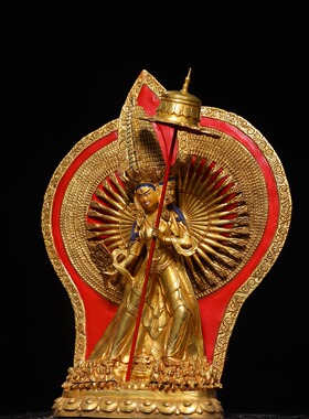 大号千手大白伞盖佛母像尼泊尔藏传密宗纯铜器全鎏金佛堂供奉摆件