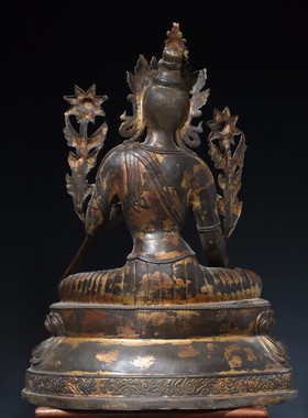 古玩藏佛绿度母纯铜鎏金佛像仿古铜器菩萨家居佛堂装饰品桌面摆件