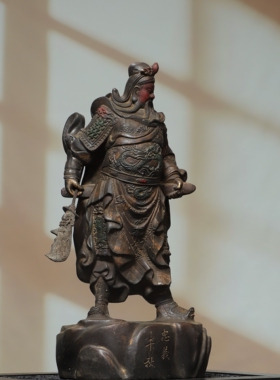 关公武财神佛像摆件黄铜器拓金关帝家居用佛堂供奉桌面复古装饰品