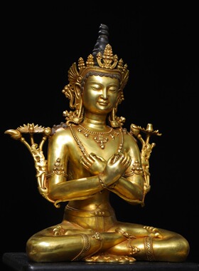 大号全鎏金坐度母菩萨佛像藏传纯黄铜家用玄关佛堂供奉装饰品摆件