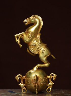 宝马摆件黄铜鎏金马到成功家居办公桌面装饰品创意工艺品复古礼品