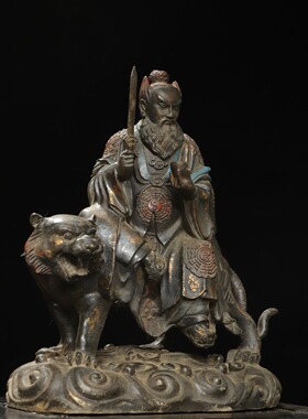 骑虎张天师神像摆件带天眼供奉铜佛像张道陵天师镇宅家用客厅店铺