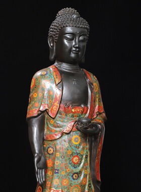 站阿弥陀佛景泰蓝掐丝珐琅彩大号铜鎏金佛像寺庙佛堂供奉装饰摆件