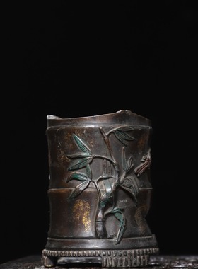 仿古纯黄铜竹节炭炉火炉节节高升财源滚滚来案头摆件复古陈设客厅