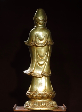 纯铜观音菩萨站像居家佛堂供养鎏金站莲花净瓶柳枝南海观世音菩萨
